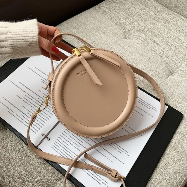 The New Messenger Shoulder Bag Bags Simple Retro Solid Color Ins Small Round Bag Khaki - Shop at LoveMi