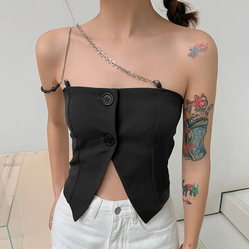 Slim-Fit Slit Metal Sling Halter Neck Vest