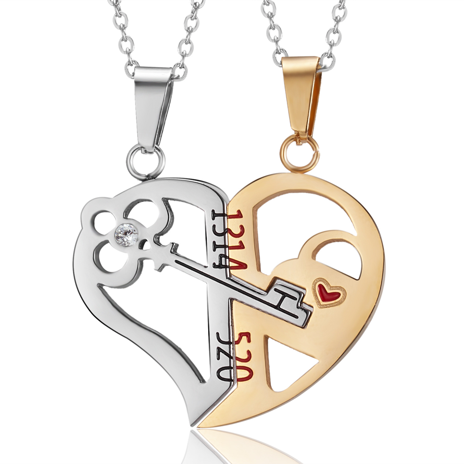 Fashion Key Puzzle Heart Shaped Couple Pendant Necklace