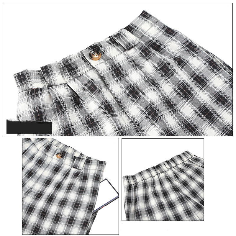 Black And White Plaid Pants Since Straight Waist Drape Loose Wide-Legged Pants