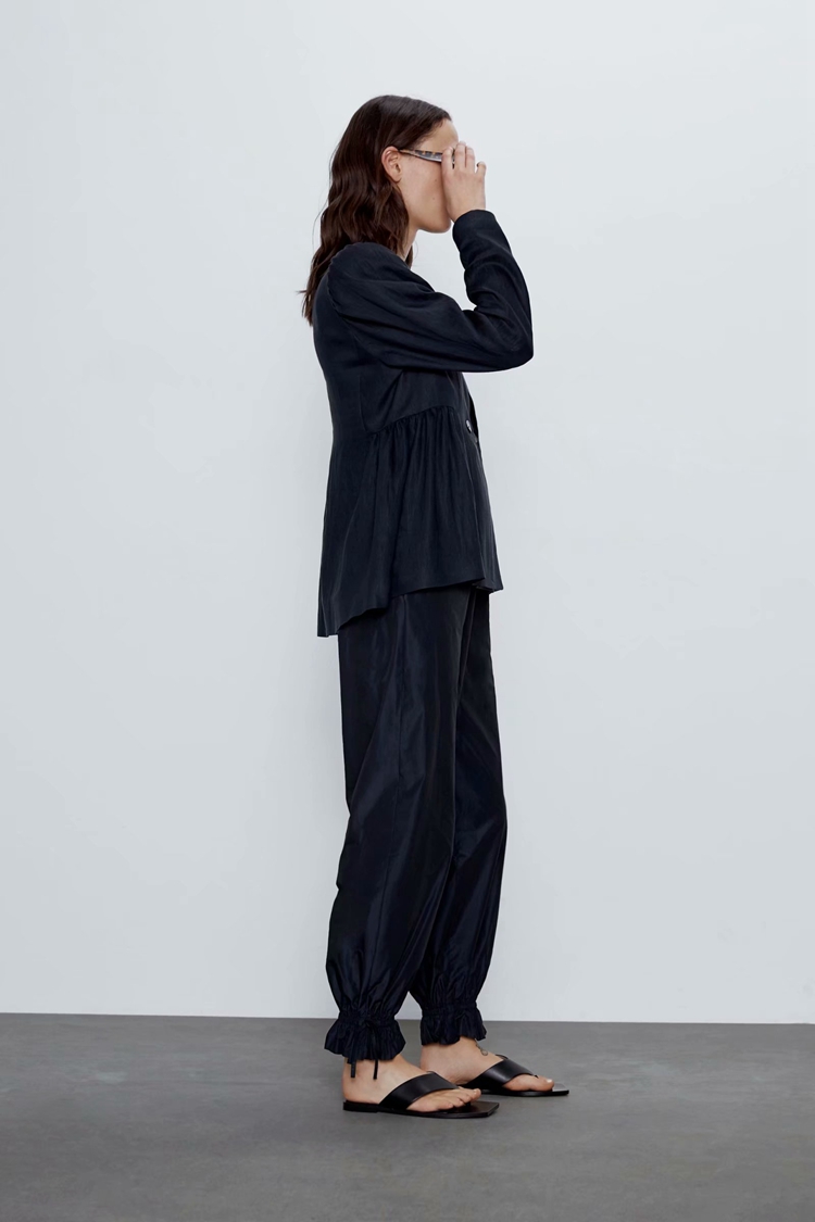 Loose Elasticated Casual Trousers With Pleated Hem Mosquito Pants