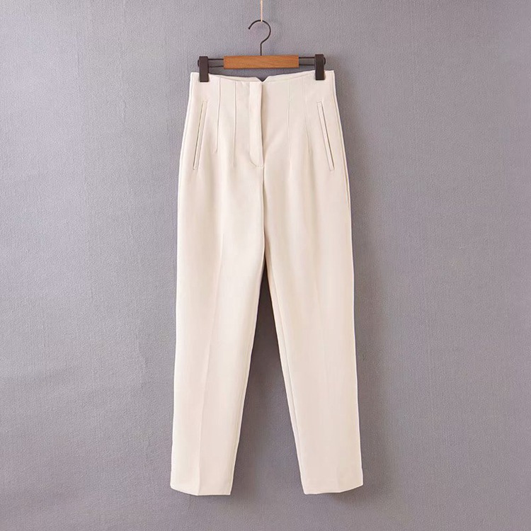 High Waist Straight Pleated Slacks