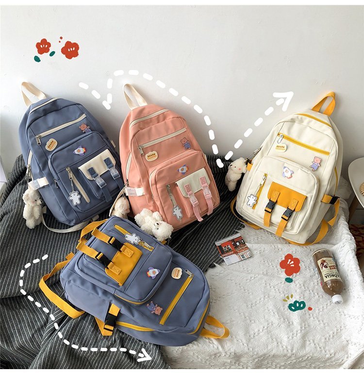 Campus Small  And Cute Girl Student Color Matching Backpack Japanese Vintage School Bag — foto 4