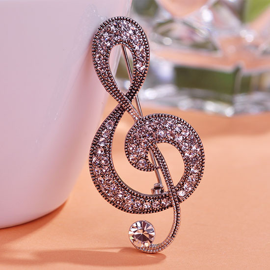 Vintage European And American Musical Note Brooch Antisilver Crystal - Shop at LoveMi