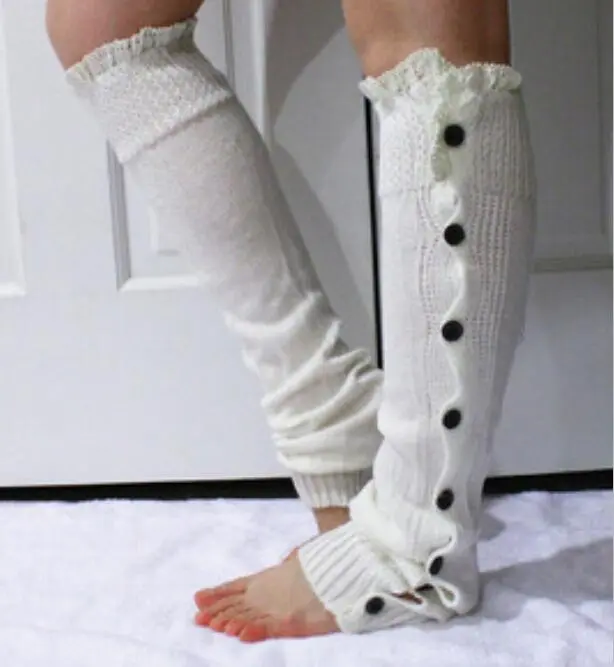 Flat Button Lace Warm Socks White - Shop at LoveMi