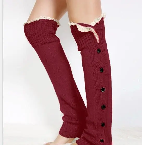 Flat Button Lace Warm Socks Red - Shop at LoveMi