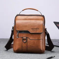 Vintage Leather Vertical Portable Business Casual Leather Bag - Brown - View 1
