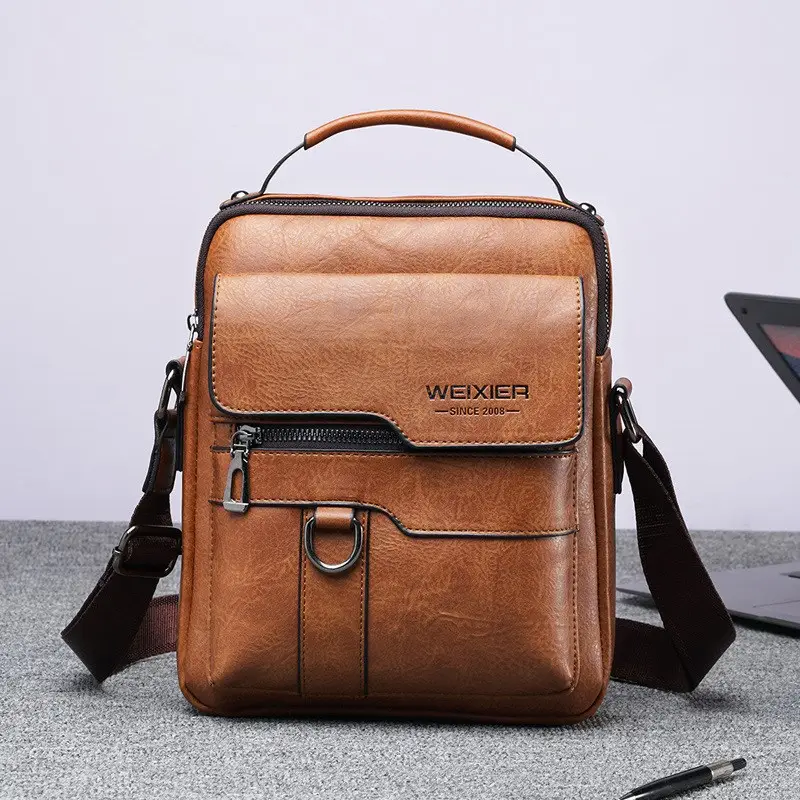 Vintage Leather Vertical Portable Business Casual Bag