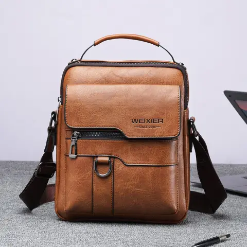 Vintage Leather Vertical Portable Business Casual Bag