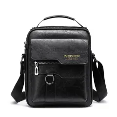 Vintage Leather Vertical Portable Business Casual Leather Bag - Black - View 1
