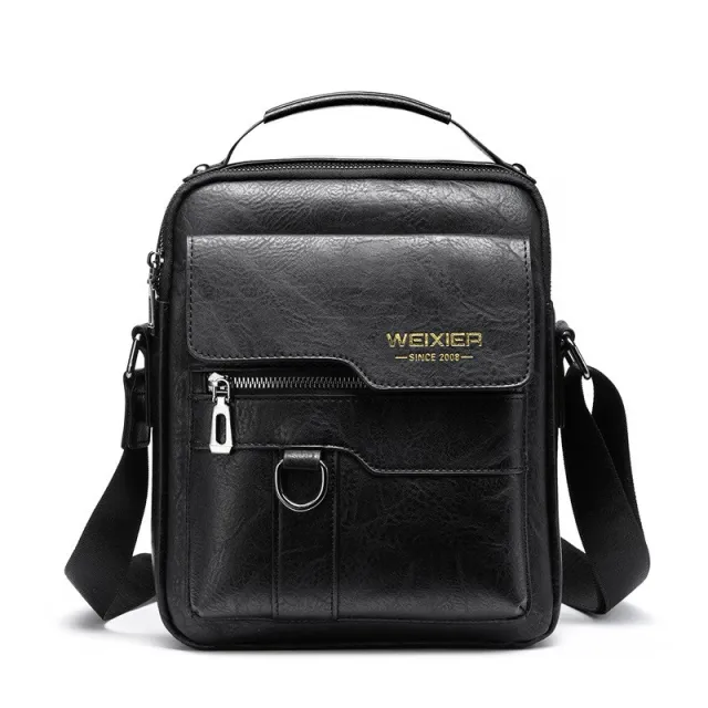 Vintage Leather Vertical Portable Business Casual Leather Bag Black - Shop at LoveMi