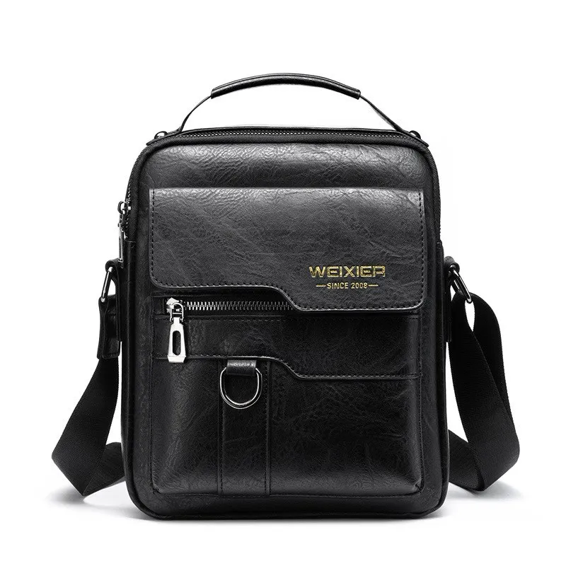 Vintage Leather Vertical Portable Business Casual Leather Bag - Black