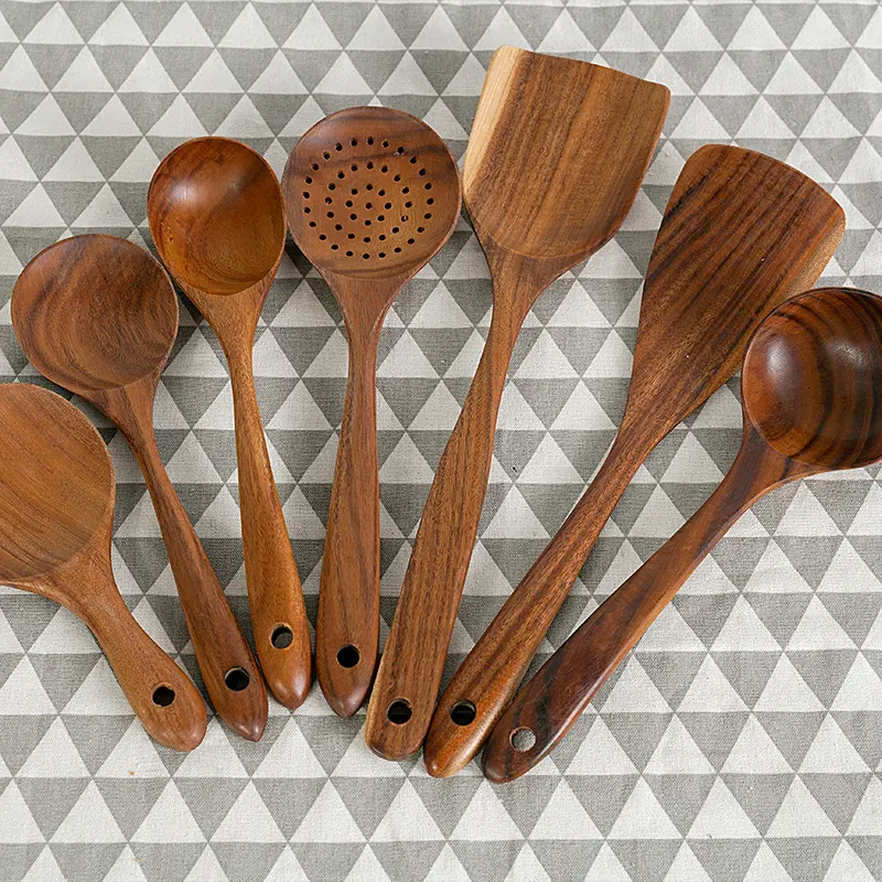 Teak Unlacquered Solid Wood Spatula Non-Stick Wok Stir-Fry