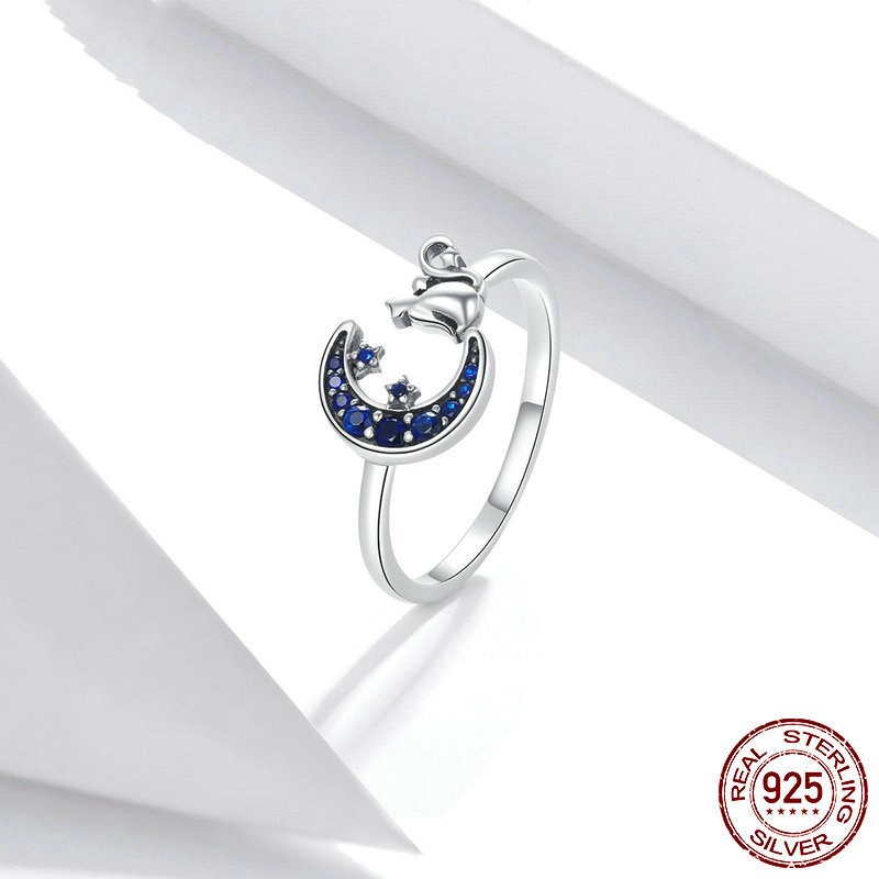 Simple And Popular Sterling Silver Moon Cat Ring