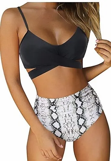Women Sexy Soild Print Bikini Set Push Up Bathing Swimwear Black - Shop at LoveMi