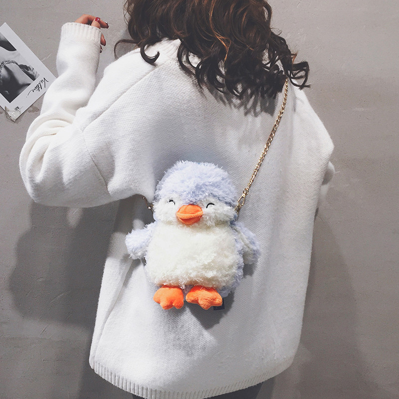 Cartoon Plush Chain Small Bag Female Cute Penguin Mobile Phone Bag New Korean Version Single Shoulder Messenger Bag
