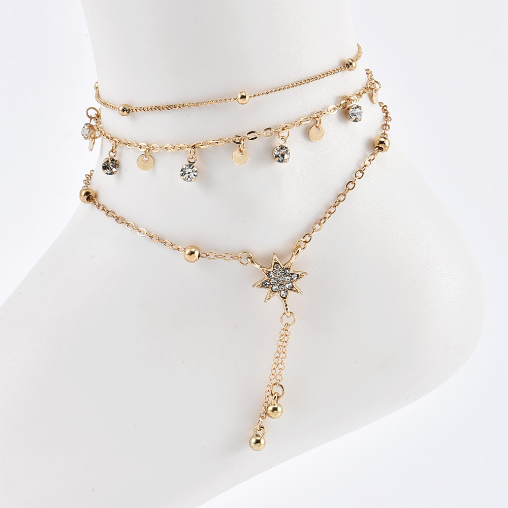 Title 1, Golden Ladies Multilayer Circle Diamond Anklet