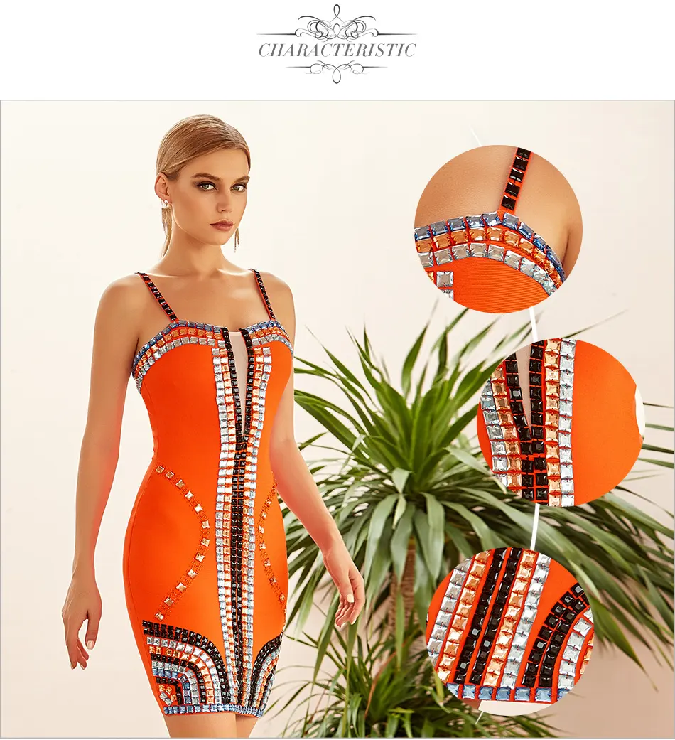 Sleeveless Women's Luxury Diamond Bandage Dress Sexy Waist