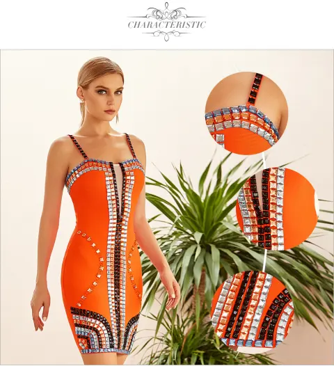 Sleeveless Women's Luxury Diamond Bandage Dress Sexy Waist