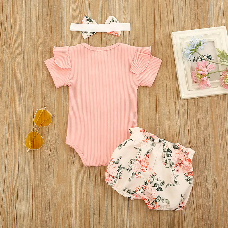 Summer Pit Striped Romper Love Embroidered Shorts Suit