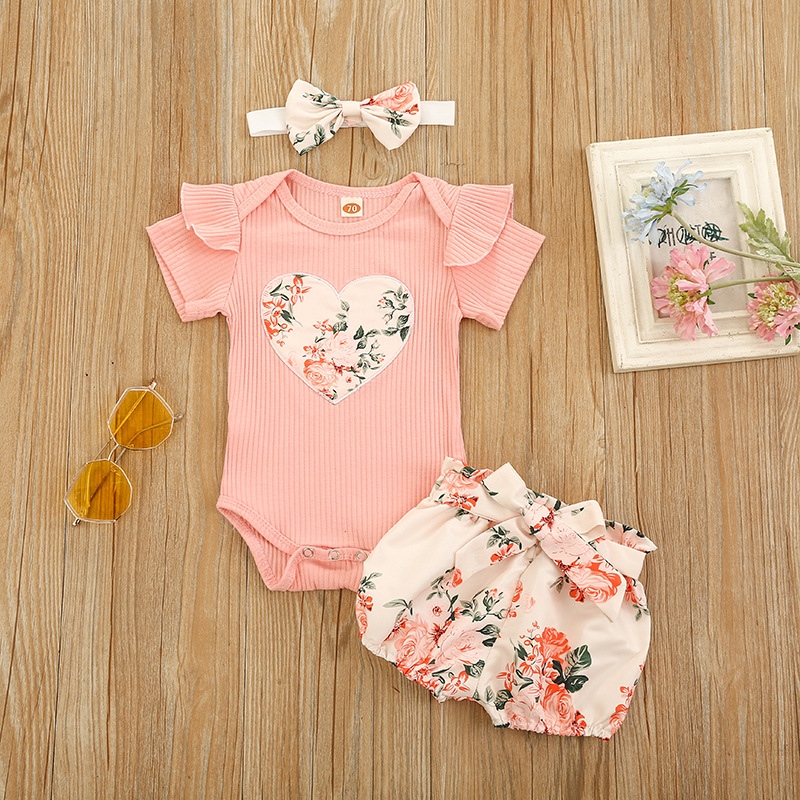 Summer Pit Striped Romper Love Embroidered Shorts Suit — image 1
