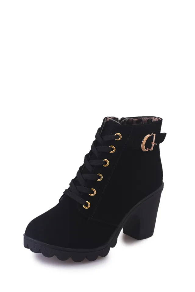 New High Heeled Thick Heeled Casual Women's Boots Black - Shop at LoveMi