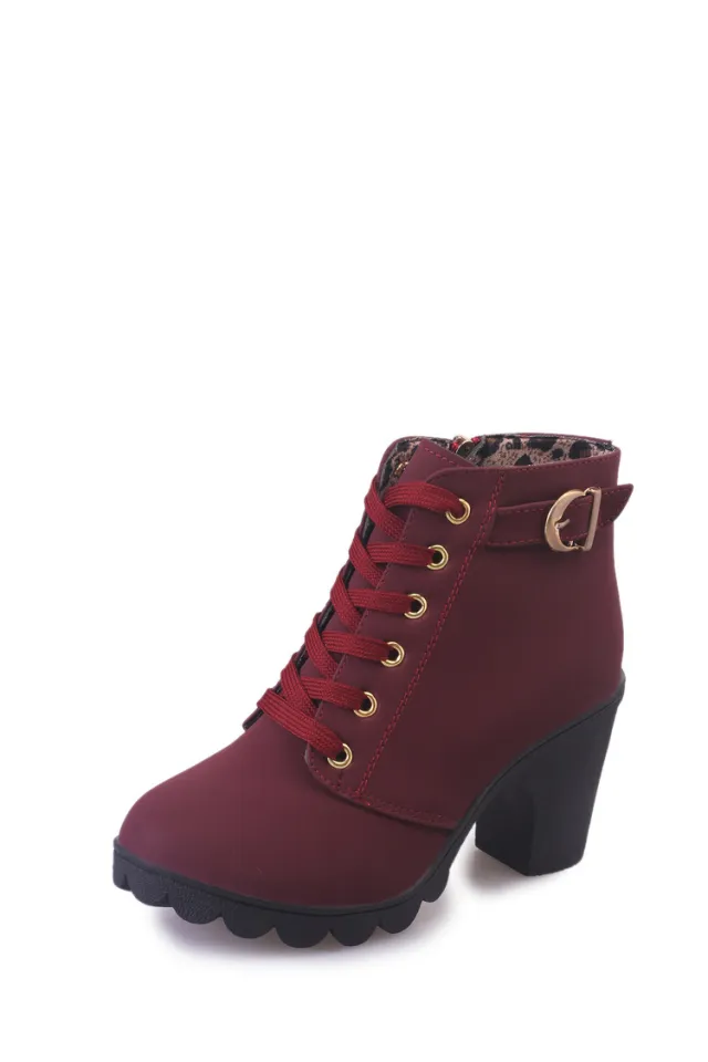 New High Heeled Thick Heeled Casual Women's Boots Red - Shop at LoveMi