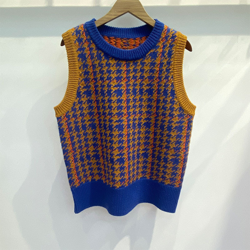 Houndstooth Purple Green Check Wool Vest