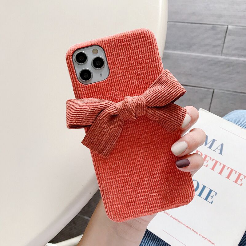 Compatible with Apple, Suitable For IPhone12 Mobile Phone Case New Plush Corduroy Bowknot Apple X Fabric Shell 6 Anti-Fall Protective Cover