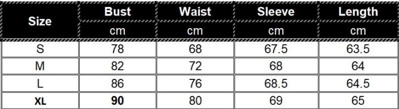 One-shoulder dress size chart