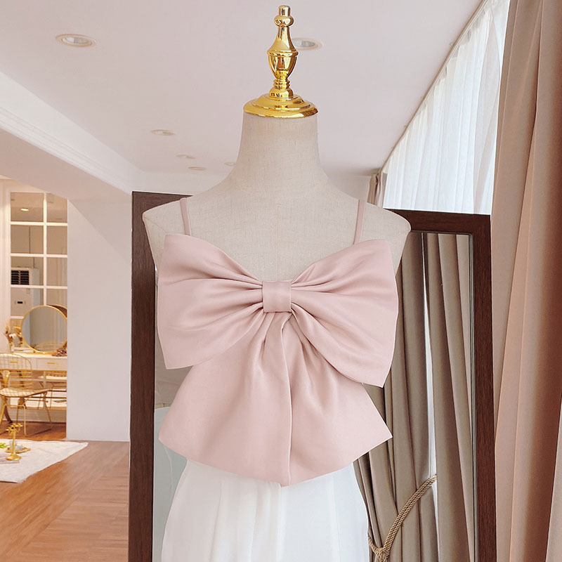 Sexy Bow-Knot Vest Solid Color Suspenders For Outer Wear