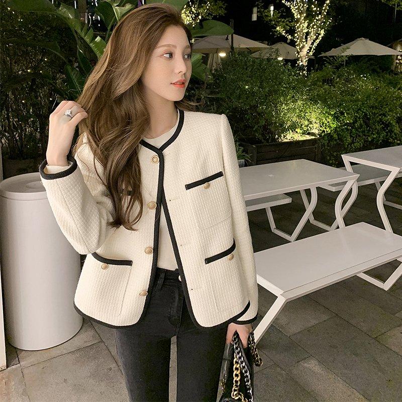 Short Coat Waffle Temperament Button Fashionable Little Woman Blouse