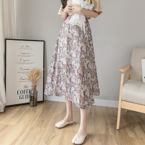 Floral Half-Length Skirt Female Spring And Summer New Mid-Length Skirt, High Waist, Thin Temperament, A-Line Skirt, Long Chiffon Skirt, Small Fresh And Trendy