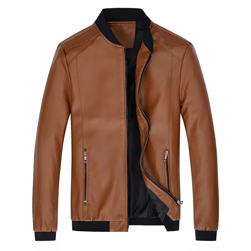 Men's Stand-Up Collar Leather Jacket Coat Motorcycle Casual