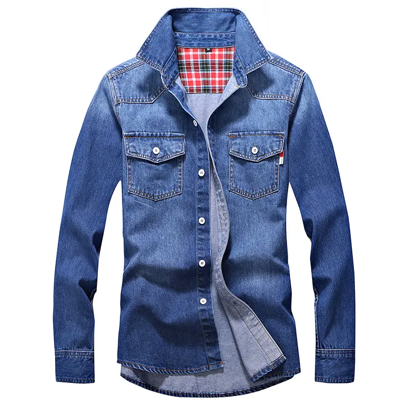 Denim Shirt Men Cotton Jeans Fashion Autumn Slim Long