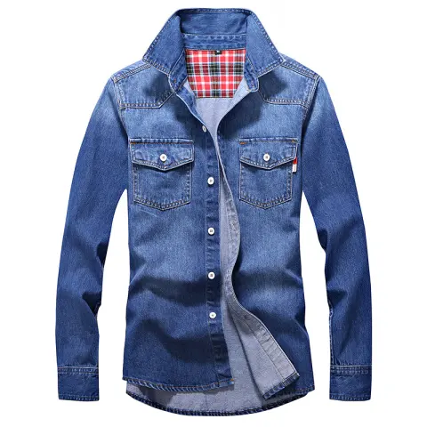 Denim Shirt Men Cotton Jeans Fashion Autumn Slim Long