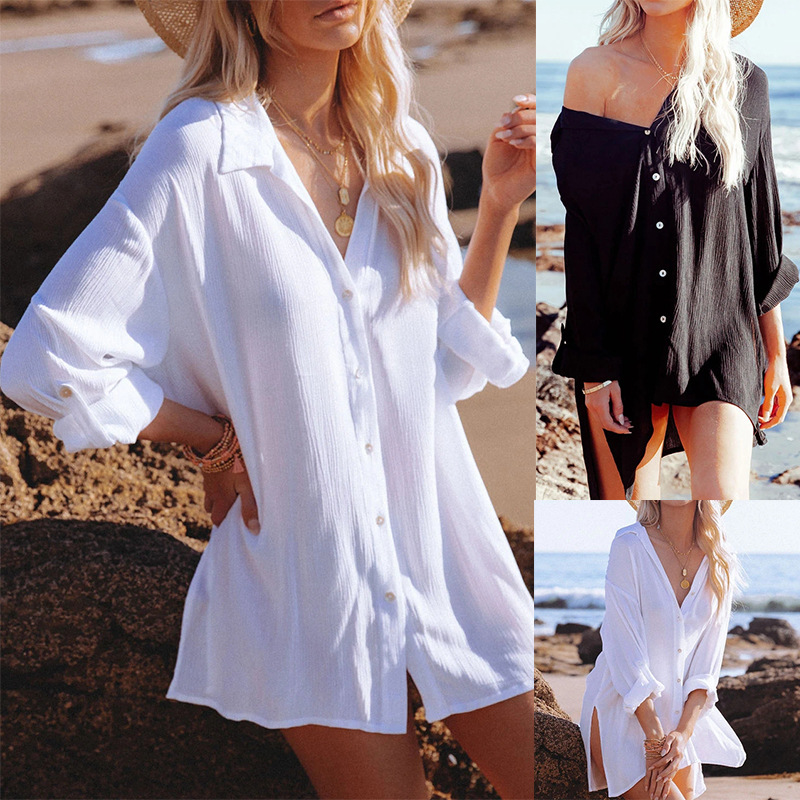 Ins Wind Net Red Lazy Beach Blouse Mid-Length Loose Shirt