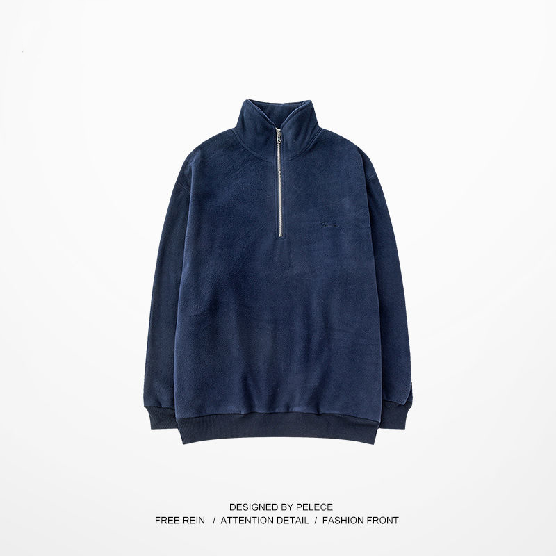 Plush Thick Stand-Up Collar Zipper Casual Sweater