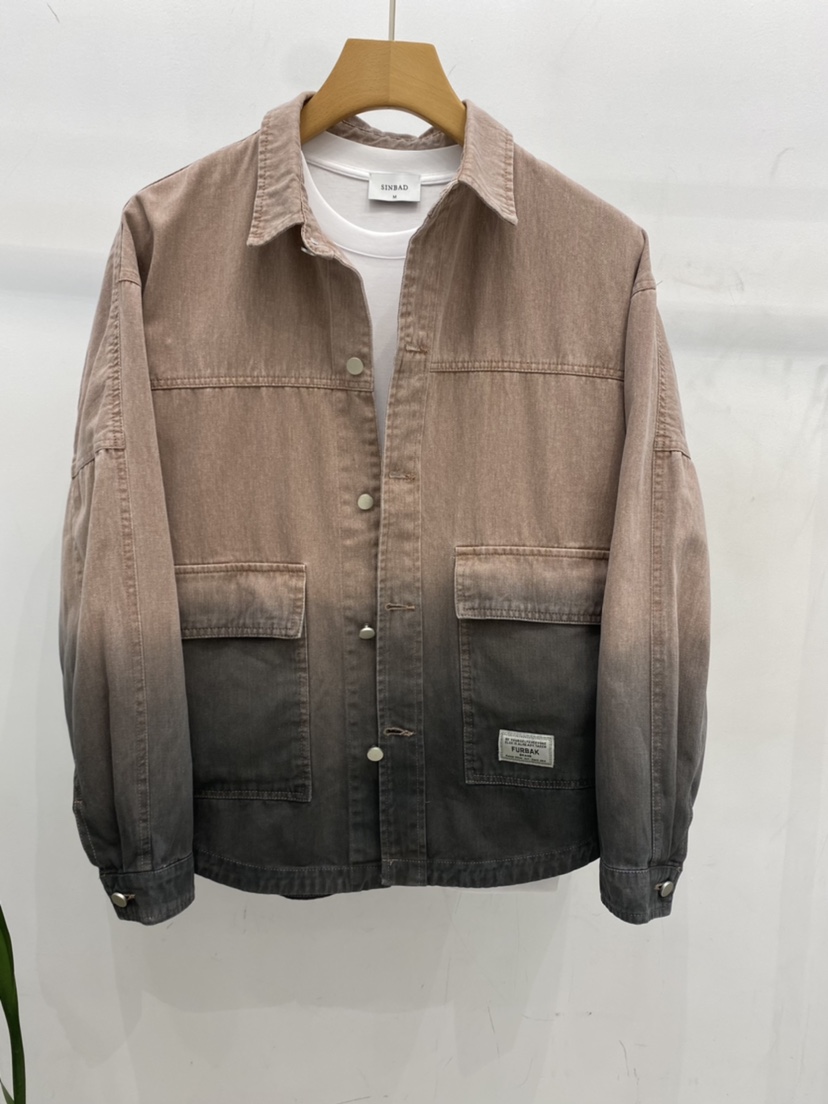 Denim Lapel Jacket Pocket Gradient Printed Men's Jacket