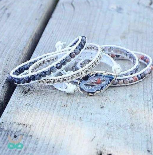 White Leather Cord Agate Hand-Woven Bracelet