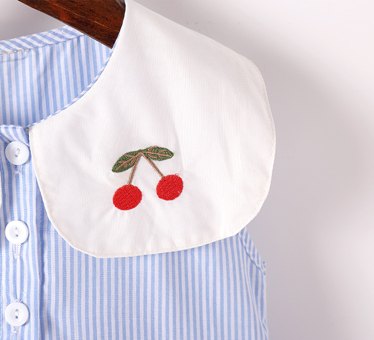 New Girls Lapel Striped Dress Childrens Sleeveless Vest Skirt