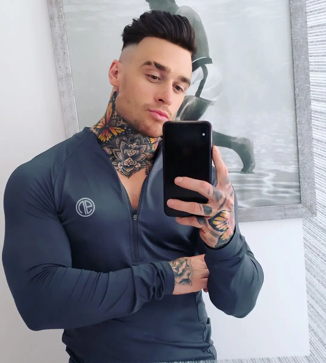Zipper Neck Fitness Shirts Men Black Long