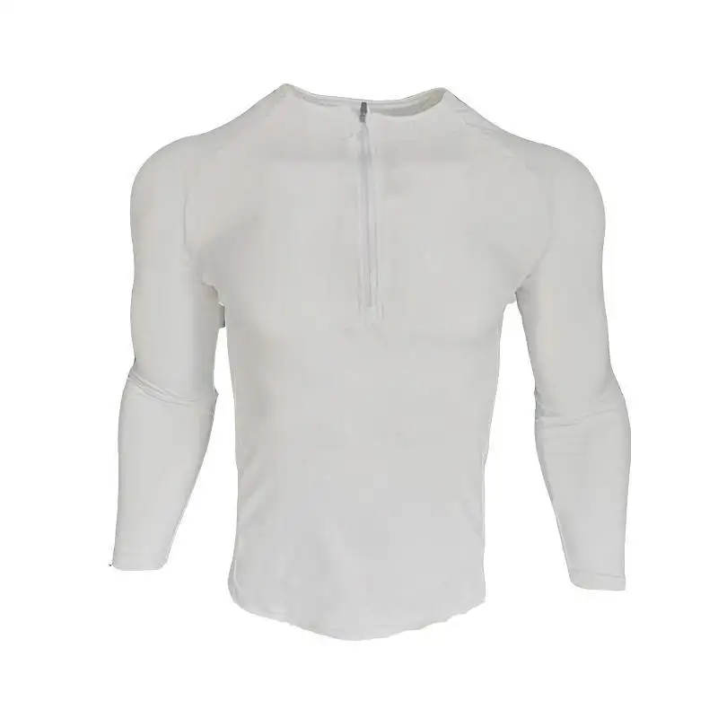 Zipper Neck Fitness Shirts Men Black Long