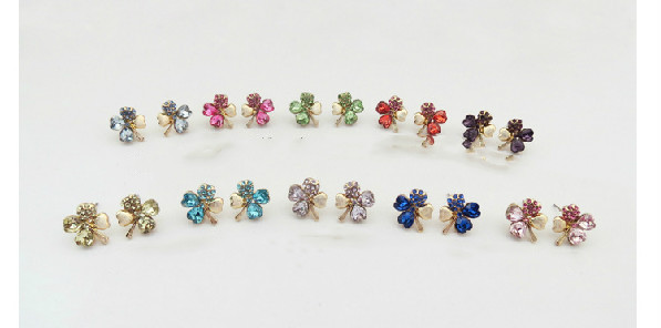 Promote Crystal Jewelry Wholesale Crystal Stud Earrings-Find Happy Sweet Clover 9554-50
