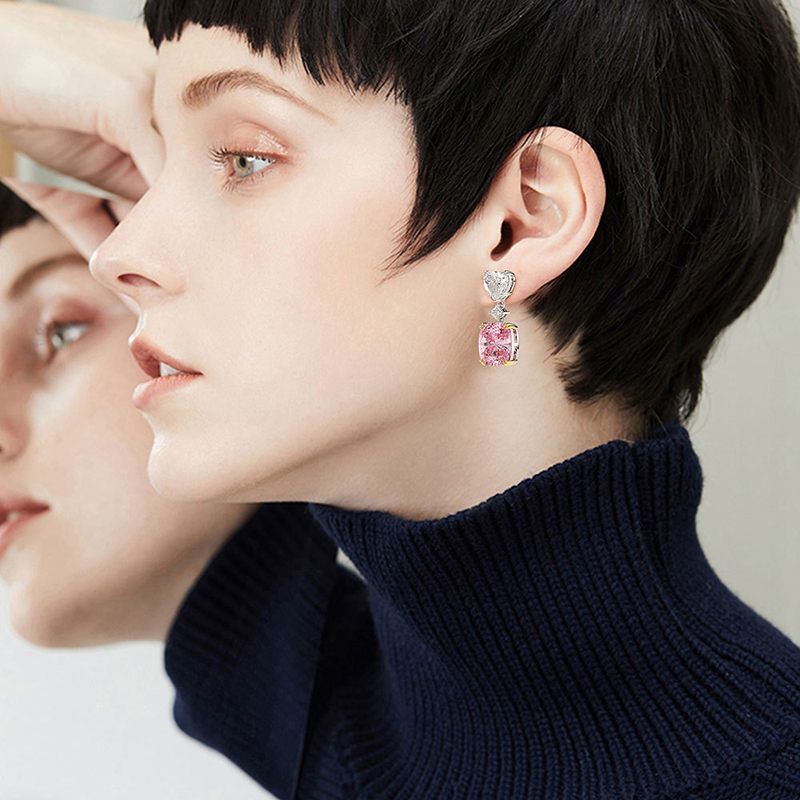 Shi Pei Jewelry New Fashion Simulation Diamond Super Stud Earrings Personality Simple Yellow Diamond Sterling Silver Stud Earrings