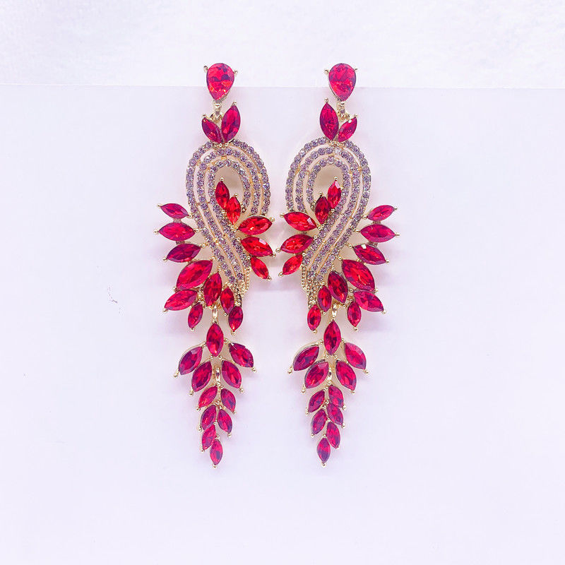 European And American Long Crystal Rhinestone Earrings Bride