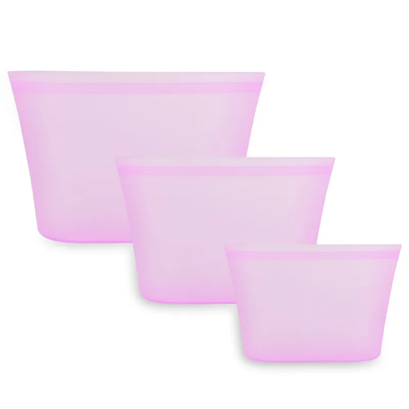 Food Silicone Bag Fresh-keeping Storage Box - Dishes Pink 3Pcs