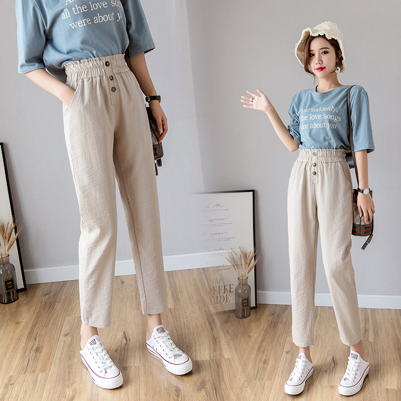 Cotton And Linen Casual Loose Cropped Trousers