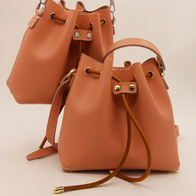 Leather Hand stitched Bucket Bag Pink - Shop at LoveMi