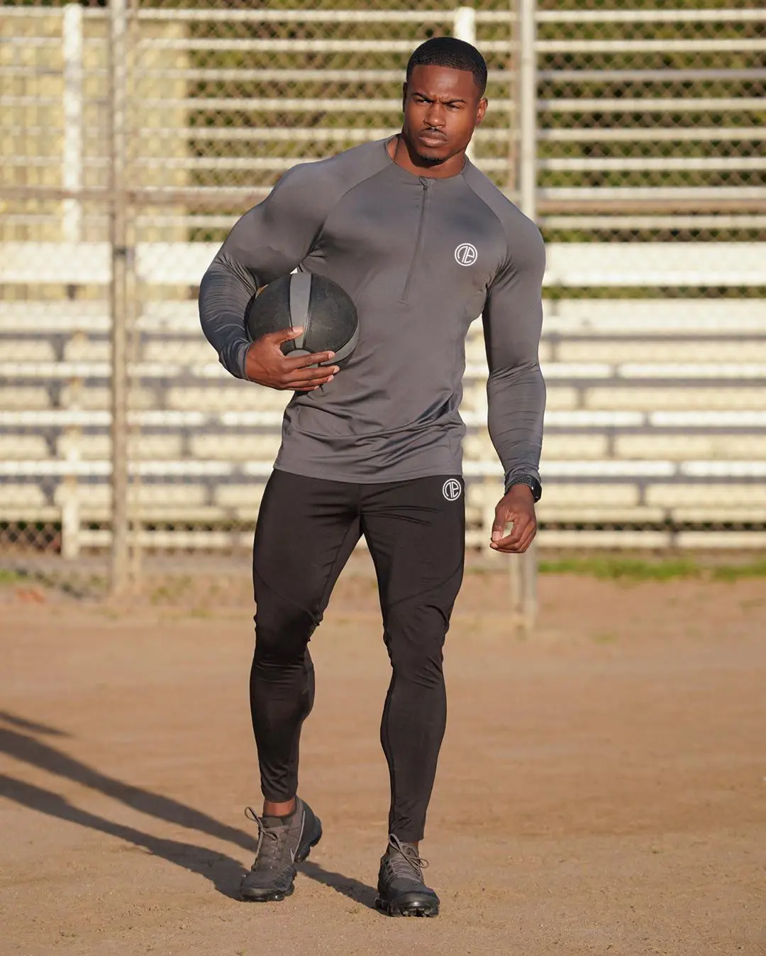 Zipper Neck Fitness Shirts Men Black Long
